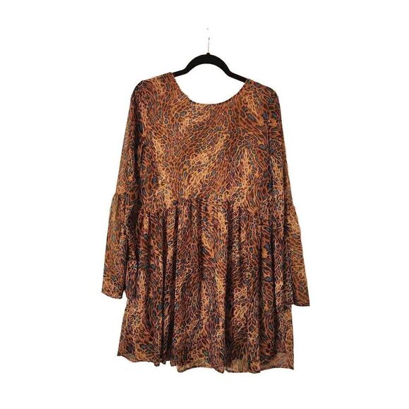 ADRIENNE leopard print bell sleeve mini dress size small - Picture 1 of 9